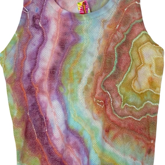 Handmade Geode Tie Dye Tank Top Shirt Womens Size Small Pastel Mesh Sheer Pink - Picture 3 of 10